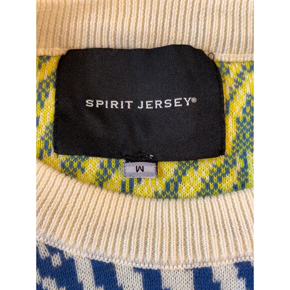 Spirit Jersey NY Sweater Blue Yellow Zebra Leopard Print 100% Cotton M - Picture 5 of 8